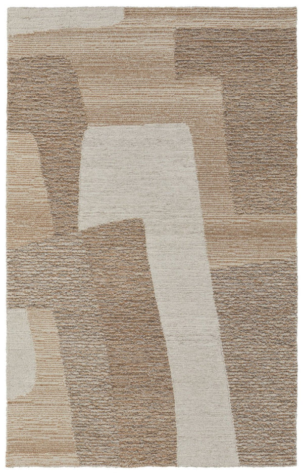 HomeRoots 4' Hand-Tufted Wool Area Rug in Abstract Brown, Tan & Ivory – Durable, Soft & Stylish for Any Space 5' X 8' 567620