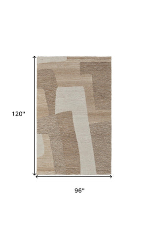 HomeRoots 4' Hand-Tufted Wool Area Rug in Abstract Brown, Tan & Ivory – Durable, Soft & Stylish for Any Space 8' X 10' 567621