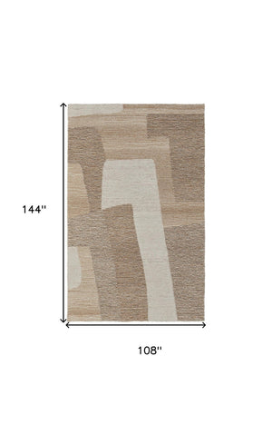 HomeRoots 4' Hand-Tufted Wool Area Rug in Abstract Brown, Tan & Ivory – Durable, Soft & Stylish for Any Space 9' X 12' 567622