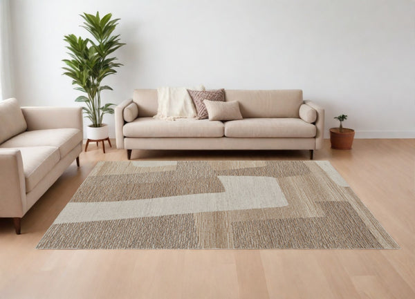 HomeRoots 4' Hand-Tufted Wool Area Rug in Abstract Brown, Tan & Ivory – Durable, Soft & Stylish for Any Space 12' X 15' 567624