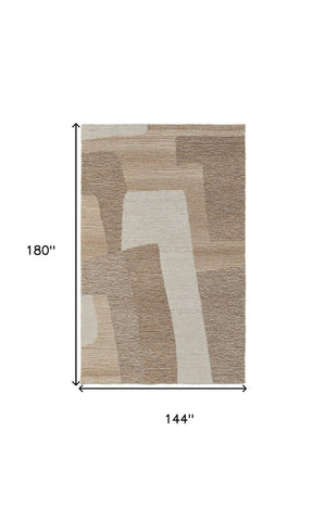 HomeRoots 4' Hand-Tufted Wool Area Rug in Abstract Brown, Tan & Ivory – Durable, Soft & Stylish for Any Space 12' X 15' 567624