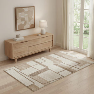HomeRoots 4' X 6' Handcrafted Wool Geometric Area Rug in Brown, Tan & Ivory – Soft, Stain-Resistant Design! 567626