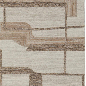 HomeRoots 5' Contemporary Wool Geometric Area Rug in Brown, Tan, Ivory – Hand-Tufted, Stain-Resistant Comfort! 567627