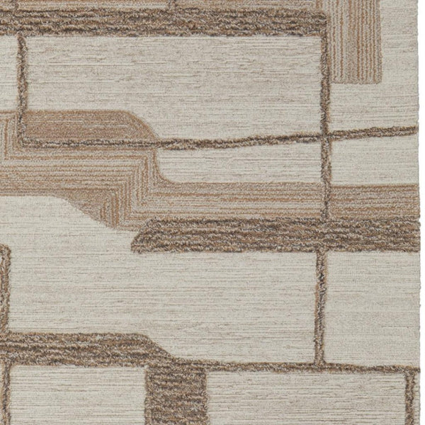 HomeRoots 5' Contemporary Wool Geometric Area Rug in Brown, Tan, Ivory – Hand-Tufted, Stain-Resistant Comfort! 567627