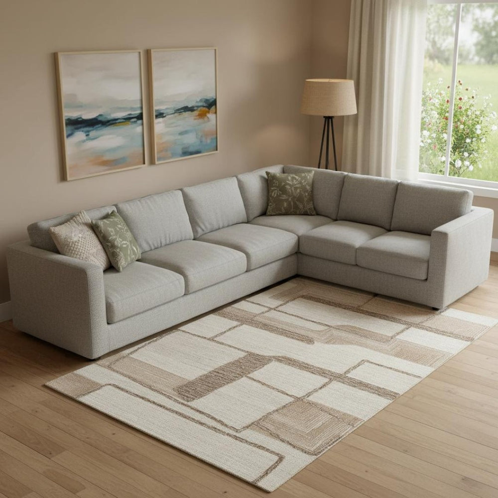 HomeRoots 8' Modern Geometric Hand-Tufted Wool Area Rug in Brown, Tan & Ivory – Stylish & Durable Home Accent! 567628