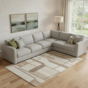 HomeRoots 9' Modern Geometric Hand-Tufted Wool Area Rug in Brown, Tan & Ivory - Stain-Resistant Luxury for Homes 567629