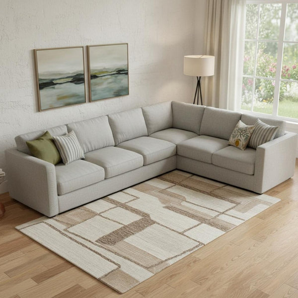 HomeRoots 9' Modern Geometric Hand-Tufted Wool Area Rug in Brown, Tan & Ivory - Stain-Resistant Luxury for Homes 567629