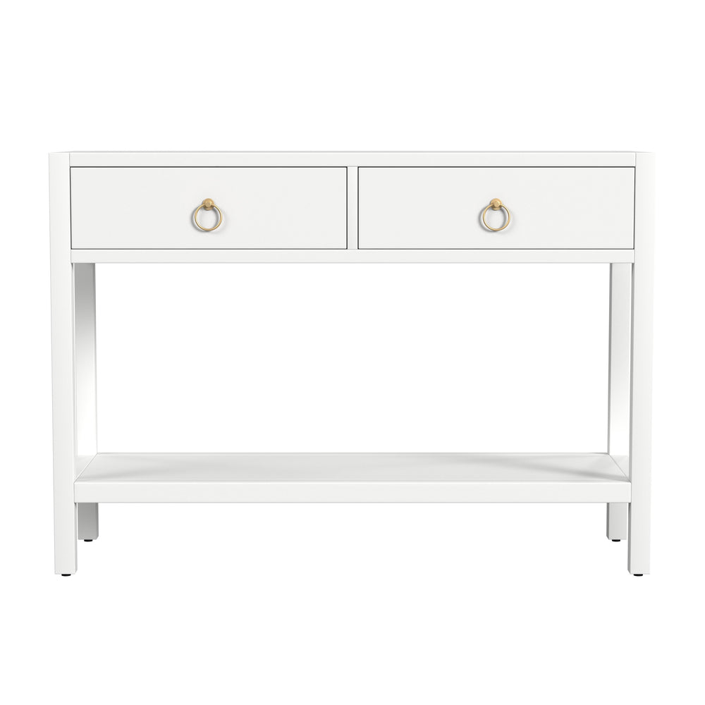 Butler Specialty Lark Elegant Rectangular Wood Console Table With 2 Drawers And Open Shelf For Stylish Storage White Mdf,Acacia Solids,Acacia Veneers 5676304-butler