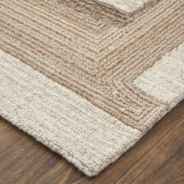 HomeRoots 10' X 14' Handcrafted Wool Geometric Area Rug in Brown, Tan & Ivory - Modern, Durable & Stylish! 567630
