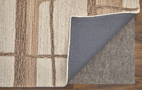 HomeRoots 10' X 14' Handcrafted Wool Geometric Area Rug in Brown, Tan & Ivory - Modern, Durable & Stylish! 567630