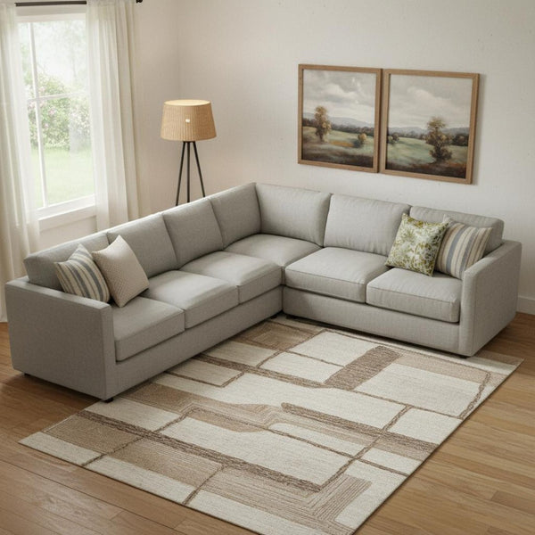 HomeRoots 10' X 14' Handcrafted Wool Geometric Area Rug in Brown, Tan & Ivory - Modern, Durable & Stylish! 567630