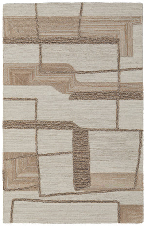 HomeRoots 10' X 14' Handcrafted Wool Geometric Area Rug in Brown, Tan & Ivory - Modern, Durable & Stylish! 567630