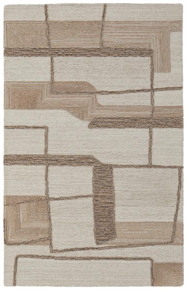 HomeRoots 10' X 14' Handcrafted Wool Geometric Area Rug in Brown, Tan & Ivory - Modern, Durable & Stylish! 567630