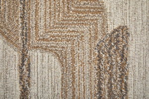 HomeRoots 12' Hand-Tufted Wool Geometric Area Rug in Brown, Tan & Ivory – Modern Artistry for Living Spaces 567631