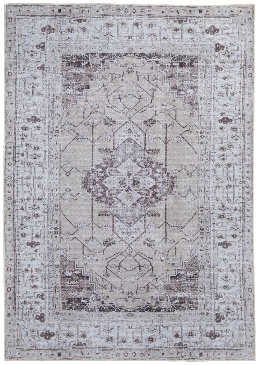 HomeRoots 5' Elegant Gray Tan and Ivory Oriental Power Loomed Area Rug - Vintage-Inspired, Washable Design 8' X 10' 567635