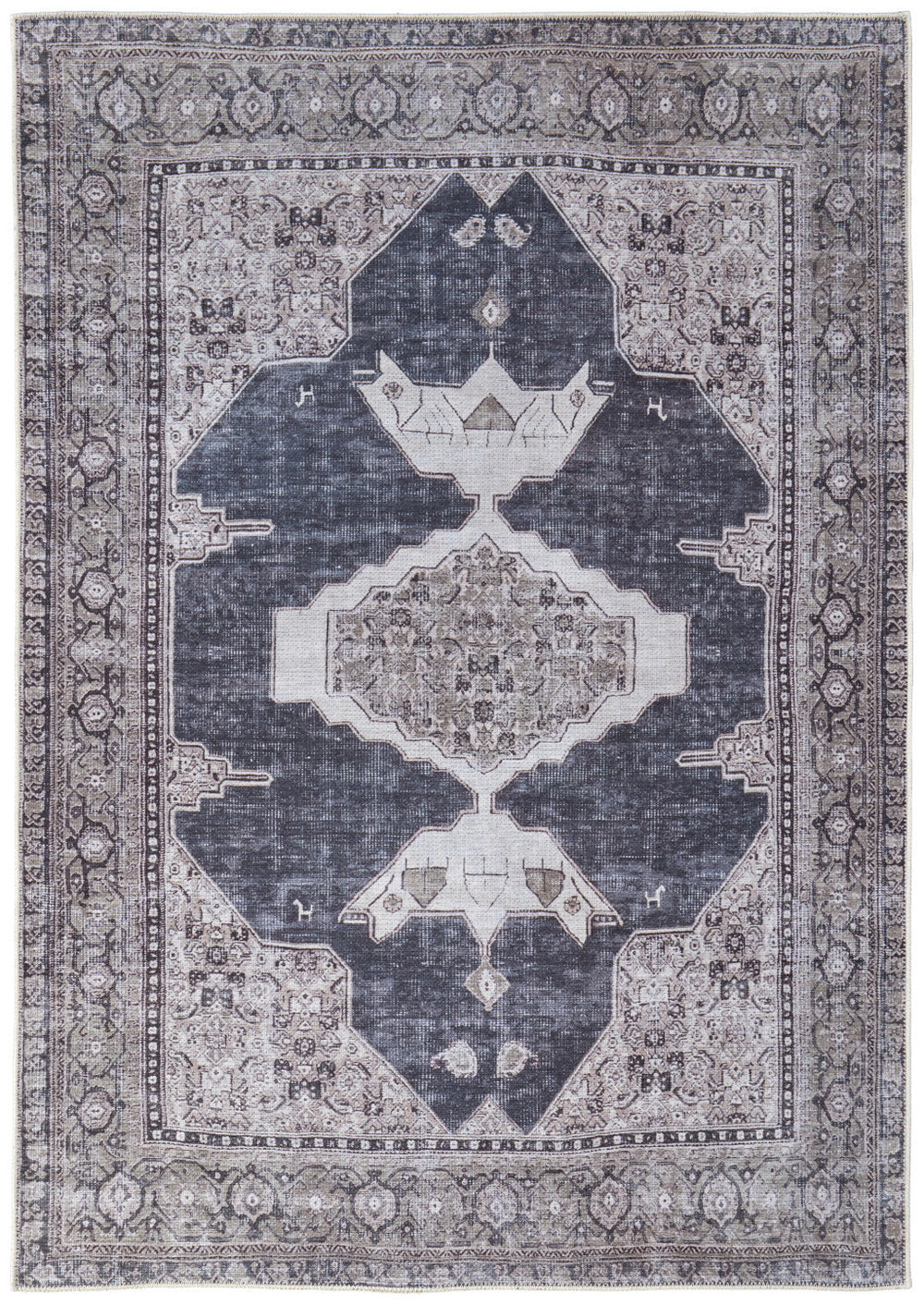Homeroots 9' X 12' Gray Taupe And Ivory Oriental Power Loom Washable Area Rug Gray Polyester 567640