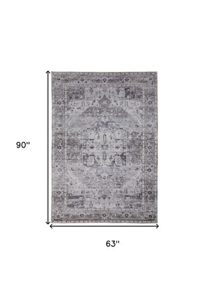 HomeRoots 5' Gray and Ivory Oriental Area Rug - Timeless Power Loom Design, Washable for Easy Care and Style 5' X 8' 567642