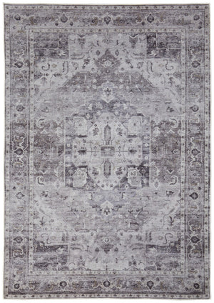 HomeRoots 5' Gray and Ivory Oriental Area Rug - Timeless Power Loom Design, Washable for Easy Care and Style 5' X 8' 567642