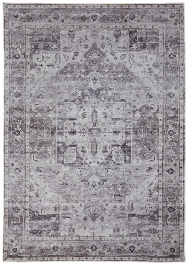 HomeRoots 5' Gray and Ivory Oriental Area Rug - Timeless Power Loom Design, Washable for Easy Care and Style 5' X 8' 567642