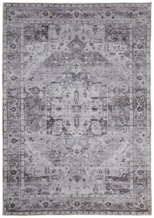 HomeRoots 5' Gray and Ivory Oriental Area Rug - Timeless Power Loom Design, Washable for Easy Care and Style 8' X 10' 567643