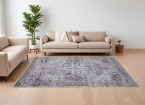 HomeRoots 5' Gray and Ivory Oriental Area Rug - Timeless Power Loom Design, Washable for Easy Care and Style 8' X 10' 567643