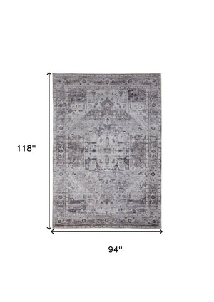 HomeRoots 5' Gray and Ivory Oriental Area Rug - Timeless Power Loom Design, Washable for Easy Care and Style 8' X 10' 567643