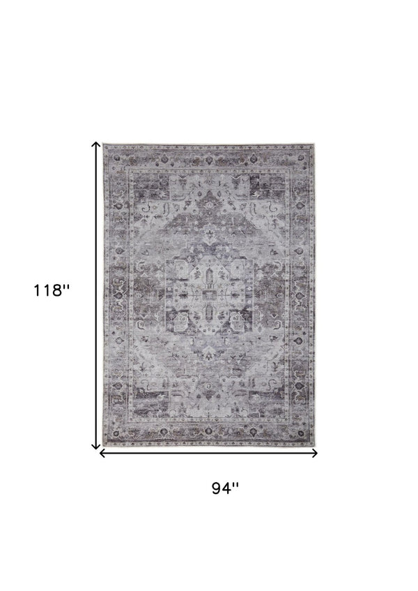 HomeRoots 5' Gray and Ivory Oriental Area Rug - Timeless Power Loom Design, Washable for Easy Care and Style 8' X 10' 567643