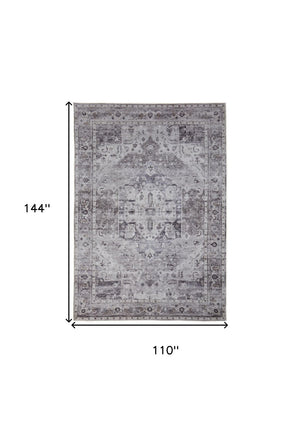 HomeRoots 5' Gray and Ivory Oriental Area Rug - Timeless Power Loom Design, Washable for Easy Care and Style 9' X 12' 567644