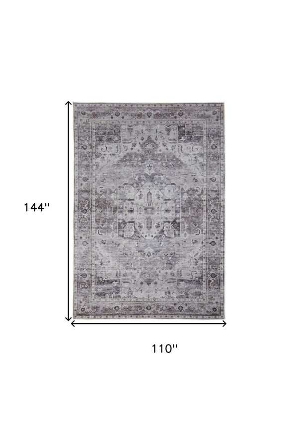 HomeRoots 5' Gray and Ivory Oriental Area Rug - Timeless Power Loom Design, Washable for Easy Care and Style 9' X 12' 567644
