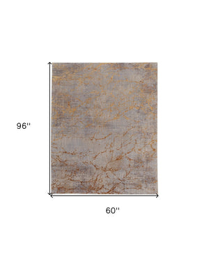 HomeRoots 5' Modern Abstract Area Rug in Brown, Gold & Gray – Durable Power-Loomed Design for Any Room 5' X 8' 567650
