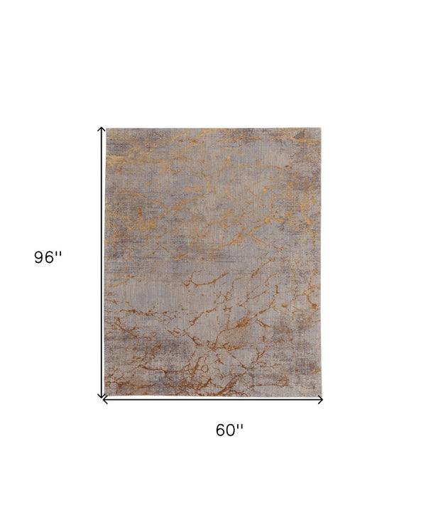 HomeRoots 5' Modern Abstract Area Rug in Brown, Gold & Gray – Durable Power-Loomed Design for Any Room 5' X 8' 567650