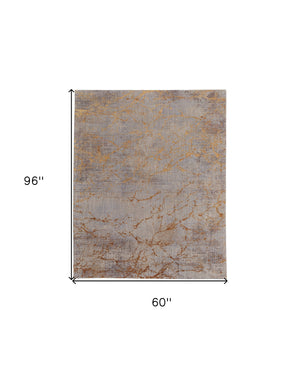 Homeroots 5' X 8' Brown Gold And Gray Abstract Power Loom Area Rug Gold Polyester 567650