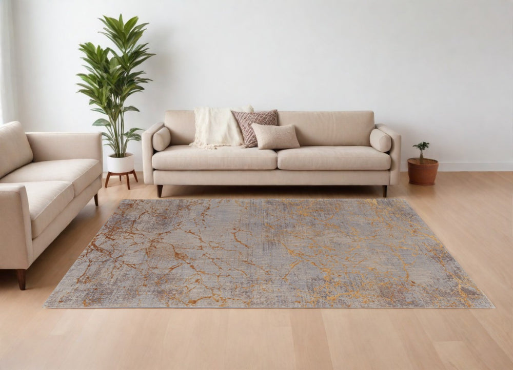 HomeRoots 5' Modern Abstract Area Rug in Brown, Gold & Gray – Durable Power-Loomed Design for Any Room 12' X 15' 567654