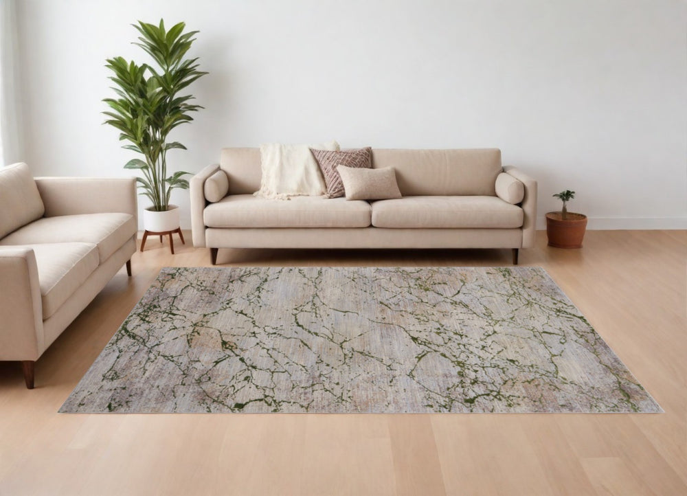 HomeRoots 5' Modern Abstract Area Rug in Taupe Green and Tan – Stylish, Durable Design for Any Room 8' X 10' 567657