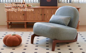 English Elm Cute Faux Leather Armless Accent Chair Solid Wood Legs Cushioned Seat Modern Blue W2105P440973