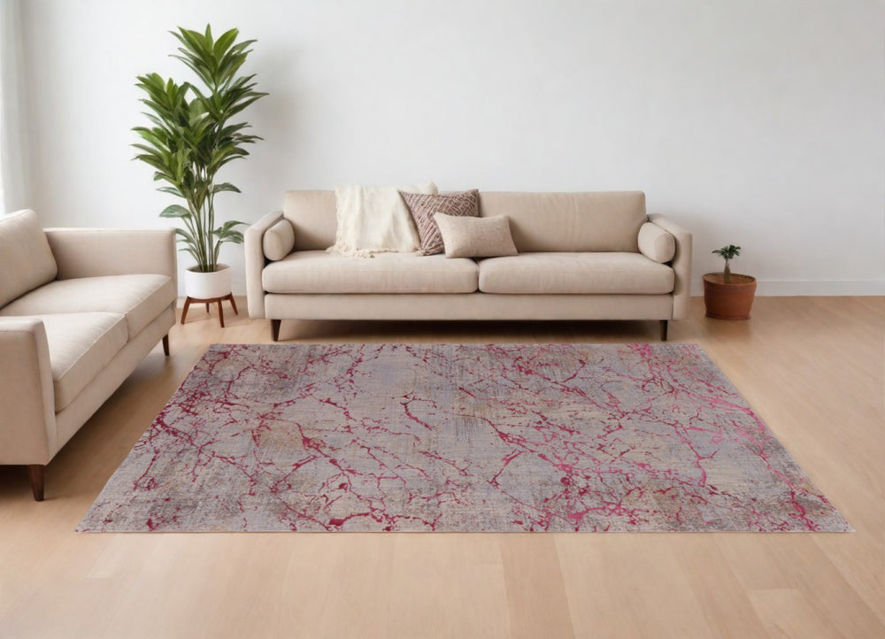 HomeRoots 5' Modern Abstract Area Rug in Pink Taupe and Gray – Durable Power Loomed Design for Any Space 7' X 10' 567661