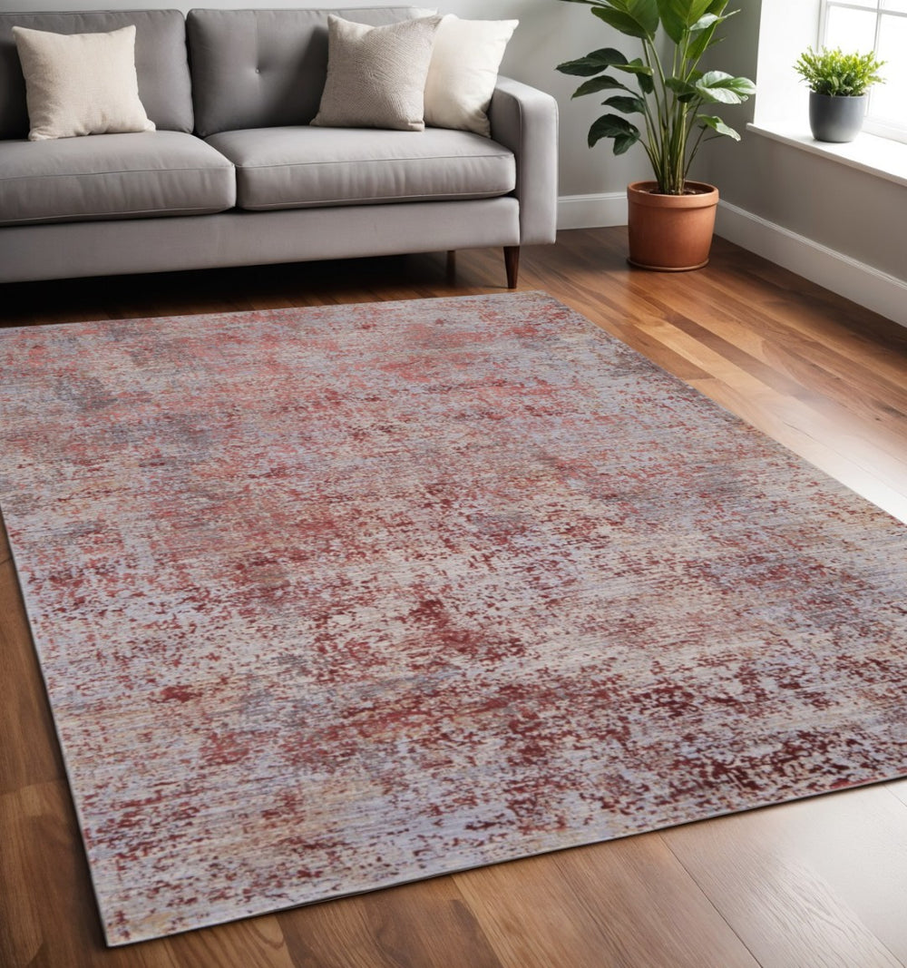 HomeRoots 5' Modern Abstract Area Rug in Vibrant Red, Gray & Pink – Stylish & Durable for Any Room 5' X 8' 567669