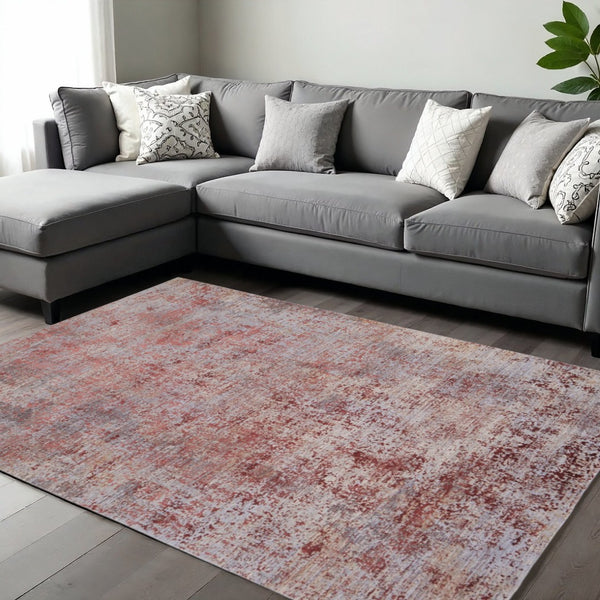 HomeRoots 5' Modern Abstract Area Rug in Vibrant Red, Gray & Pink – Stylish & Durable for Any Room 7' X 10' 567670