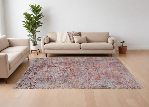 Homeroots 8' X 10' Red And Gray Abstract Power Loom Area Rug Red Polyester 567671