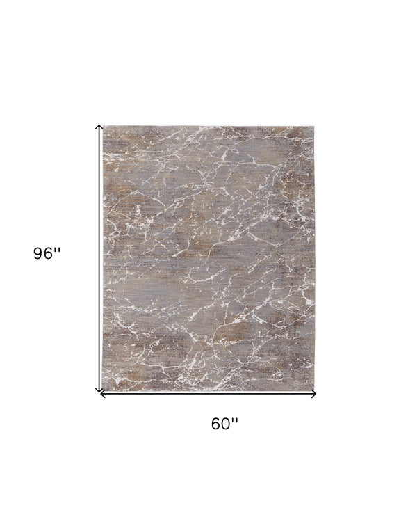 Homeroots 5' X 8' Ivory Brown And Taupe Abstract Power Loom Area Rug Taupe Polyester 567674