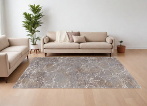 Homeroots 10' X 13' Ivory Brown And Taupe Abstract Power Loom Area Rug Taupe Polyester 567677