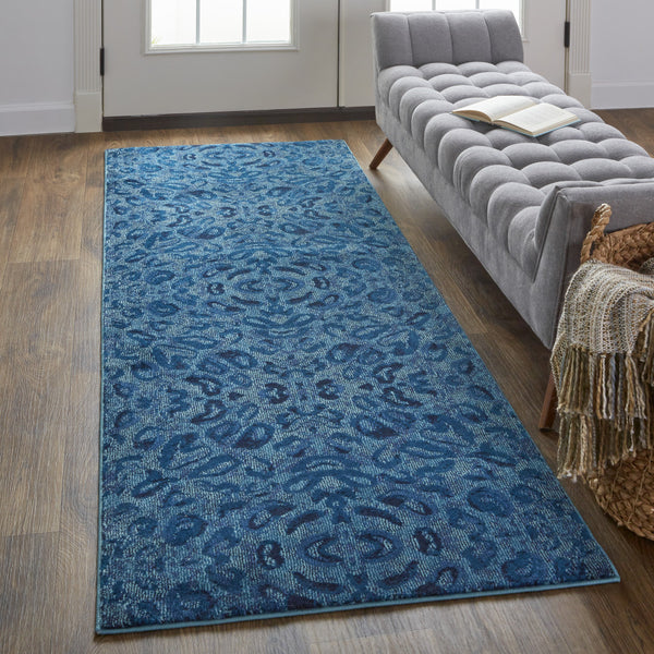 Homeroots 8' Blue Power Loom Runner Rug Blue Polypropylene 567679