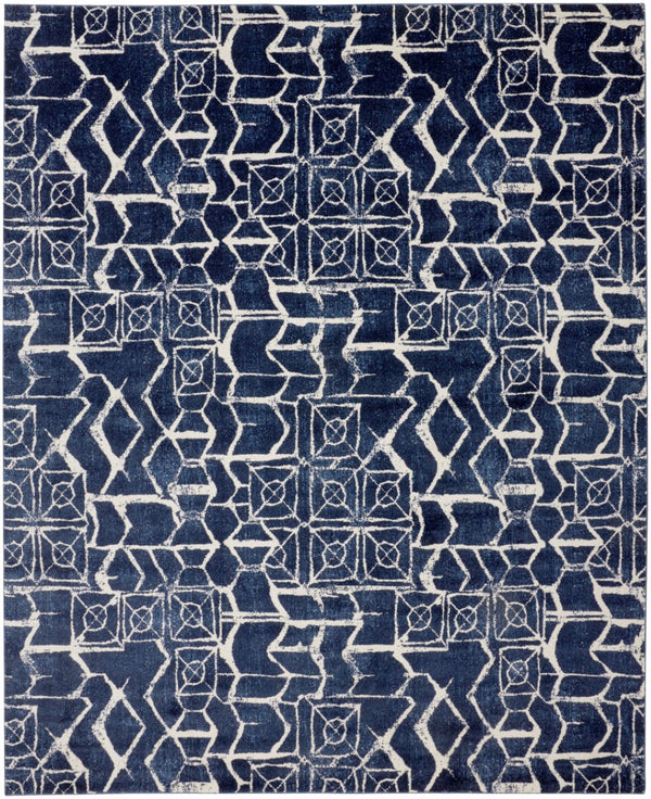HomeRoots 10' Blue and Ivory Geometric Power Loom Area Rug - Modern Design, Stain-Resistant, Easy Care for Homes 10' X 13' 567696