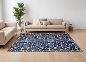 HomeRoots 10' Blue and Ivory Geometric Power Loom Area Rug - Modern Design, Stain-Resistant, Easy Care for Homes 10' X 13' 567696