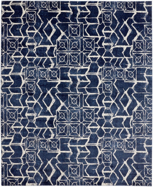HomeRoots 10' Blue and Ivory Geometric Power Loom Area Rug - Modern Design, Stain-Resistant, Easy Care for Homes 10' X 13' 567696