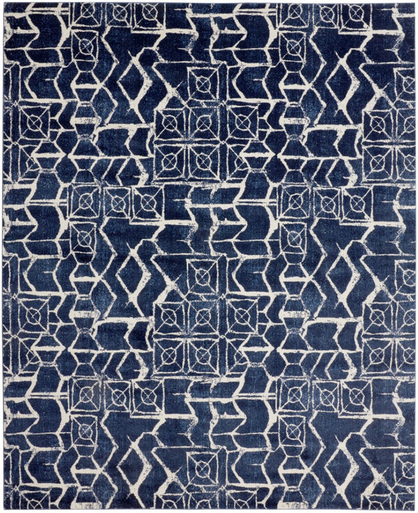 HomeRoots 10' Blue and Ivory Geometric Power Loom Area Rug - Modern Design, Stain-Resistant, Easy Care for Homes 10' X 13' 567696