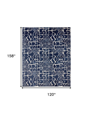HomeRoots 10' Blue and Ivory Geometric Power Loom Area Rug - Modern Design, Stain-Resistant, Easy Care for Homes 10' X 13' 567696