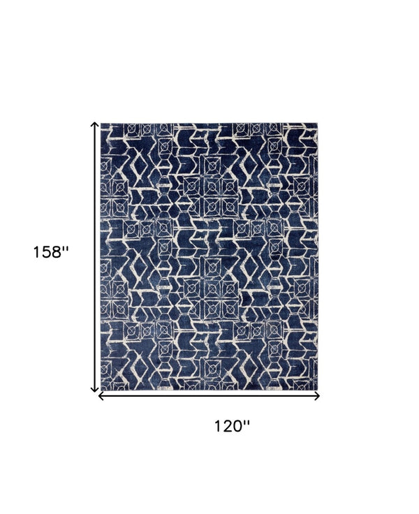 HomeRoots 10' Blue and Ivory Geometric Power Loom Area Rug - Modern Design, Stain-Resistant, Easy Care for Homes 10' X 13' 567696