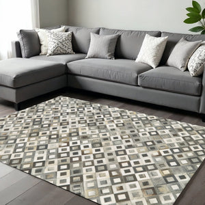 HomeRoots 6' Luxe Faux Cowhide Geometric Area Rug in Black, Gray, and White - Modern Style for Any Space 6' X 9' 567699