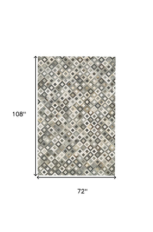 HomeRoots 6' Luxe Faux Cowhide Geometric Area Rug in Black, Gray, and White - Modern Style for Any Space 6' X 9' 567699